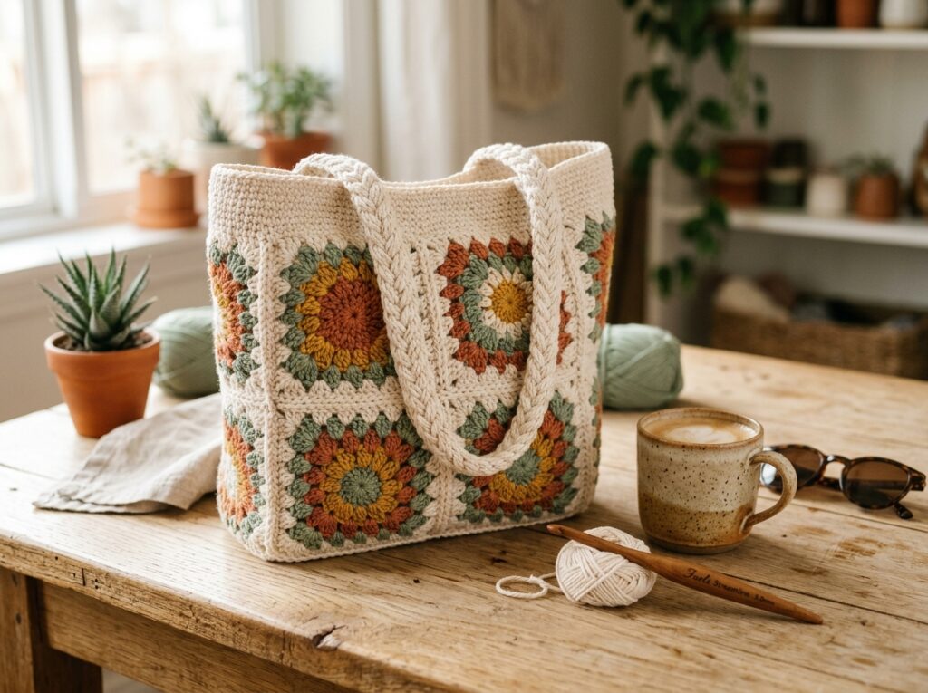 Free Crochet Granny Square Tote Bag Pattern: Easy 13-Square Market Bag Tutorial