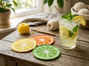 Free Crochet Citrus Coasters Pattern: Easy Lemon, Lime & Orange Drink Slices Tutorial